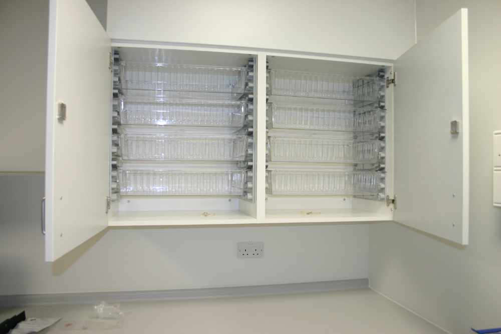 Wall unit and tray storage