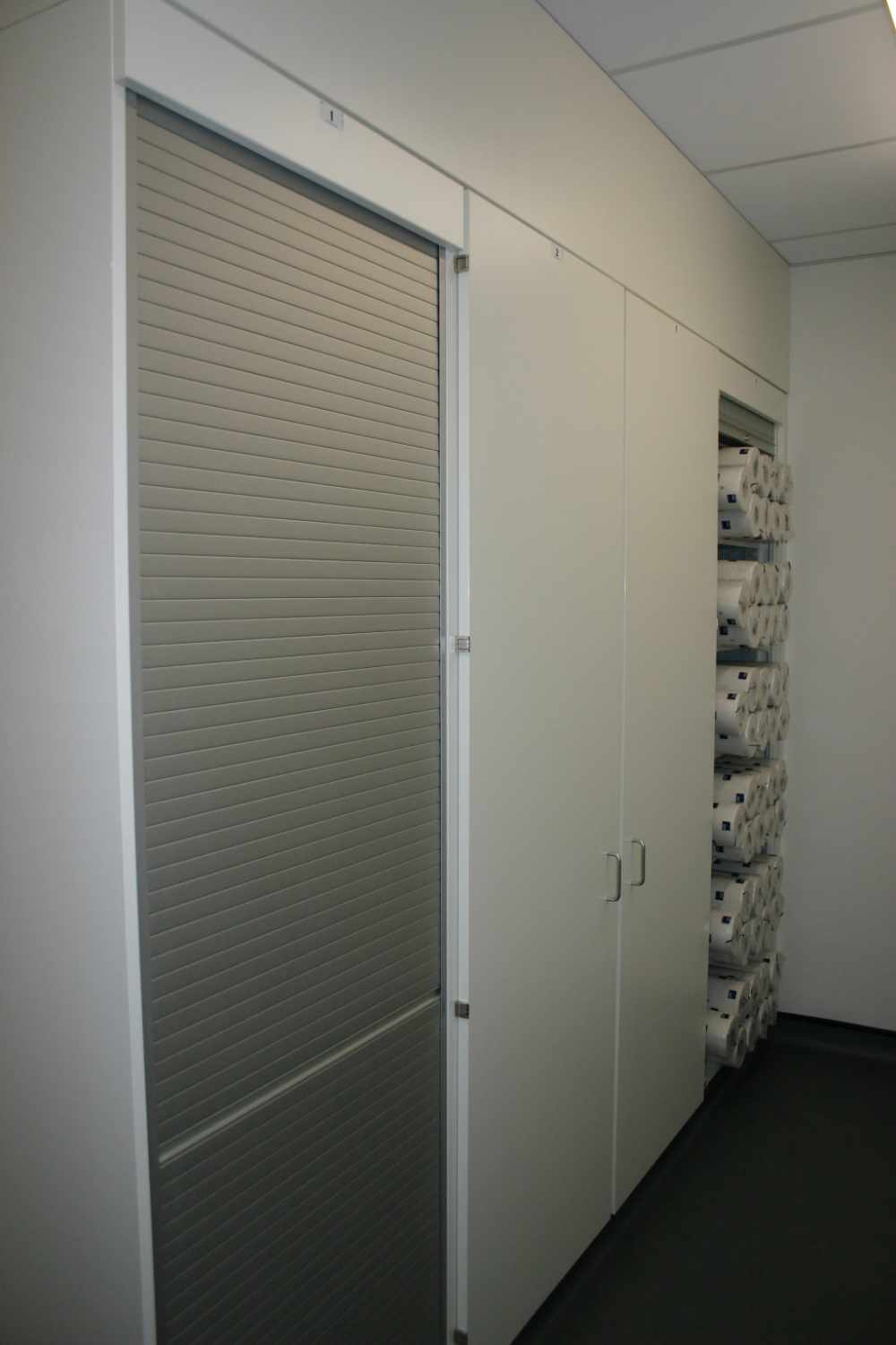 Wall to floor storage units in the drug storage room