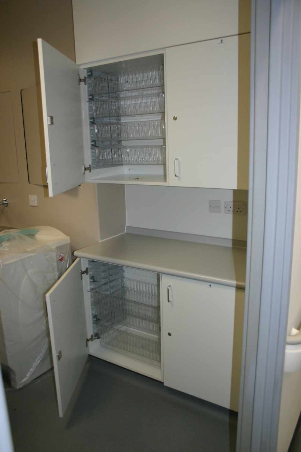 Storage units and trays at Heatherwood Hospital